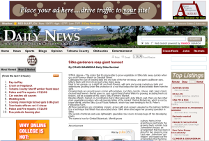 A screenshot of the Red Bluff Daily News (Calif.) with the article about the first Sitka Farmers Market