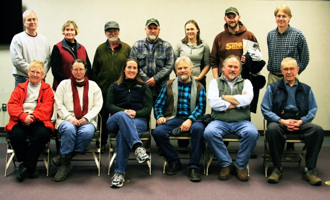 Sitka residents interested in building a Sitka Community Greenhouse and Education Center pose with Shane Smith of the Cheyenne, Wyo., Botanic Gardens (front row, second from right) after he spoke at a March 12, 2013, meeting about the greenhouse.