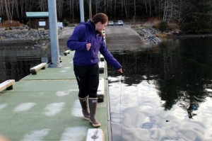 Esther Kennedy of the Sitka Tribe of Alaska Resource Protection Department samples water near the Starrigavan Recreation Area dock for marine biotoxins such as paralytic shellfish poisoning. (Photos by Emily Kwong, KCAW-Raven Radio)